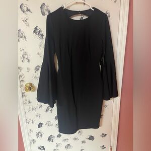 Lulu's Elegant Black Flared Sleeve Dress